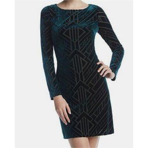 Vince Camuto dress, geometric burnout pattern velvet, dark green - Size 14
